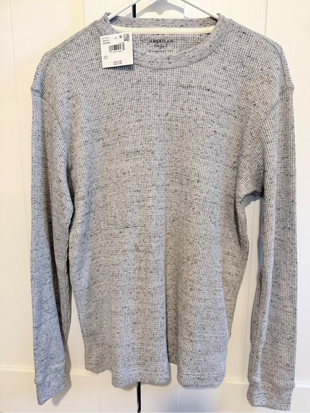American Eagle Outfitters Men's Heather Gray Waffle Crewneck Sweater, size sm